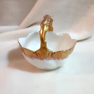 AK Klingenberg Limoges France porcelain nut/candy basket - gilt trim